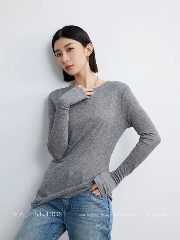 MALI｜Cozyfit高级感叠穿_轻薄微透堆袖时髦多色叠穿长袖T恤