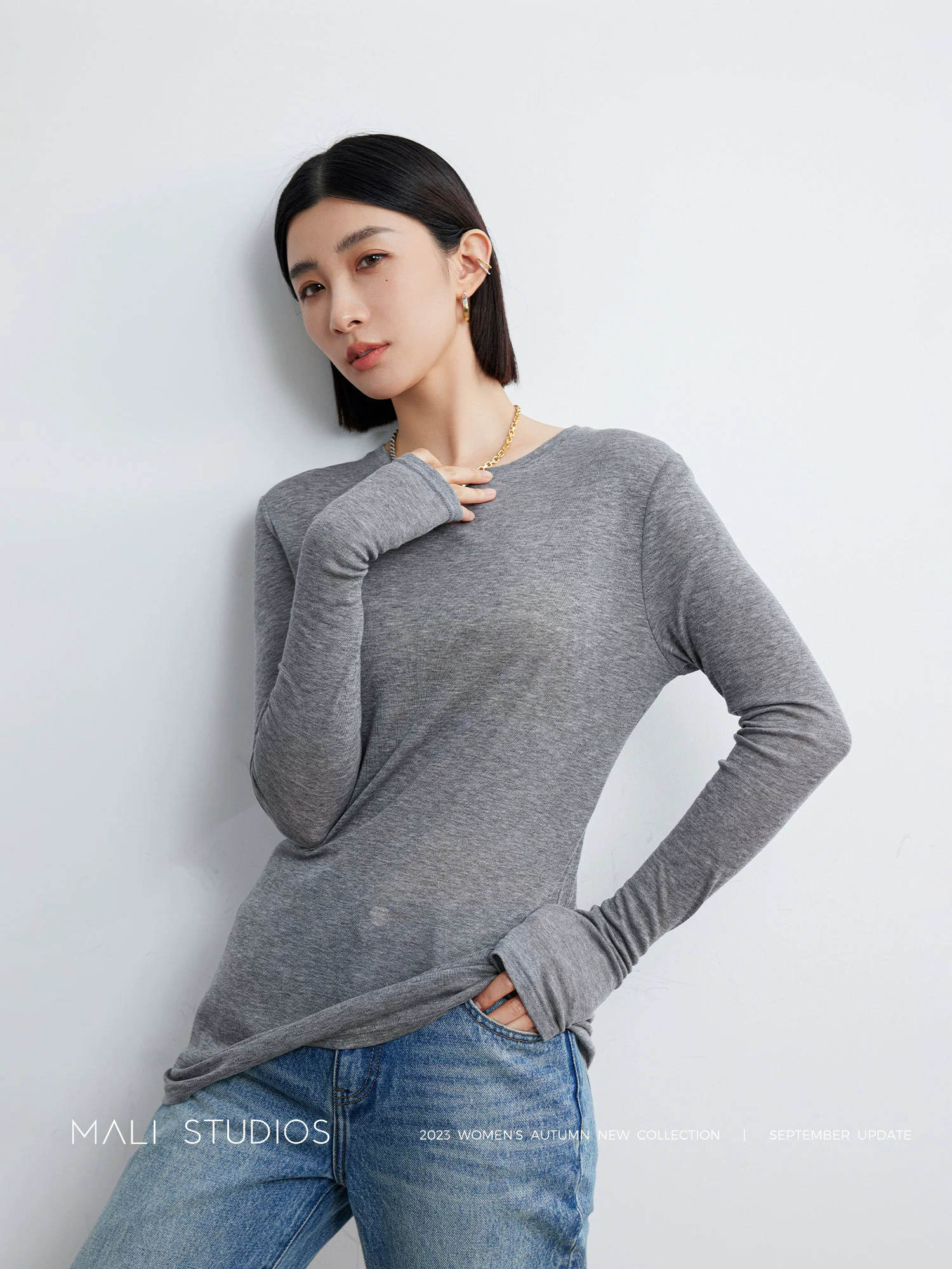 MALI|Cozyfit高级感叠穿_轻薄微透堆袖时髦多色叠穿长袖T恤