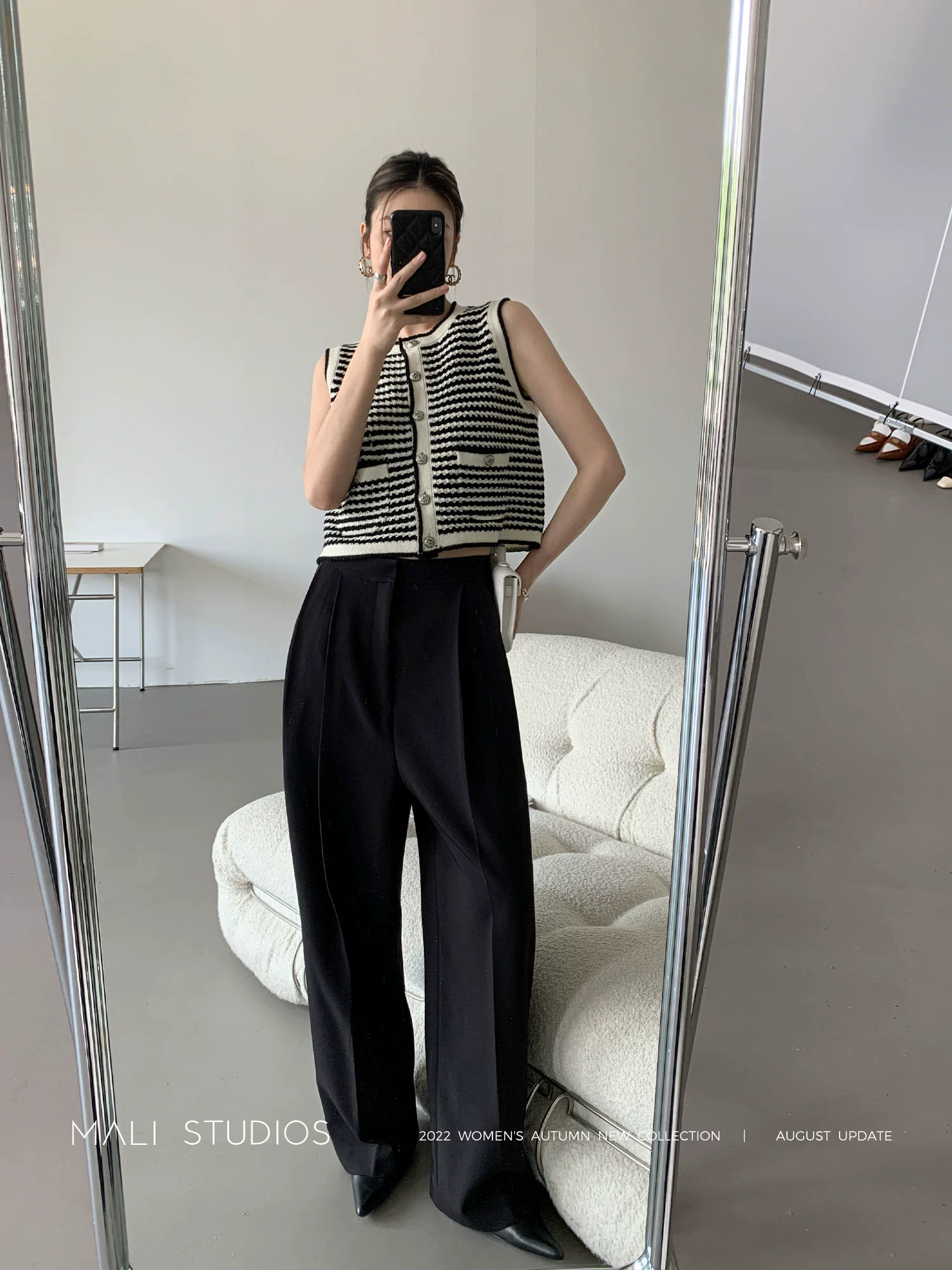 MALI|打造超模腿|定制四面弹高腰防透微锥阔腿裤 - Image 4