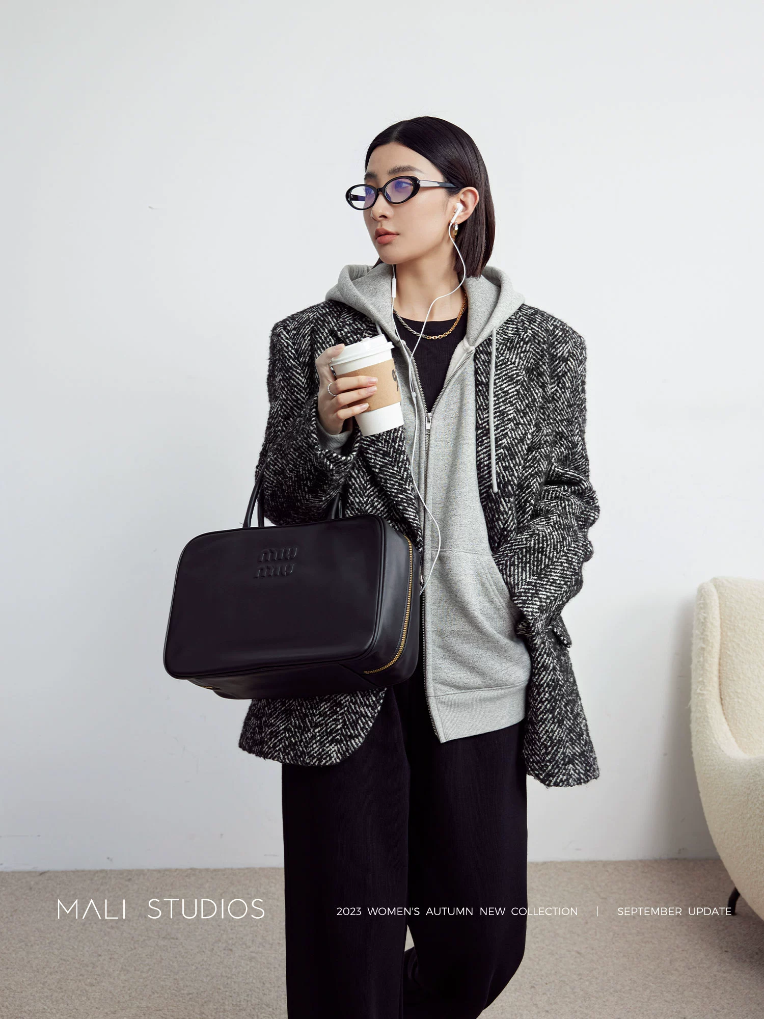 MALI|意式羊毛圈圈纱&马海毛混色人字纹_廓形西装外套 - Image 3