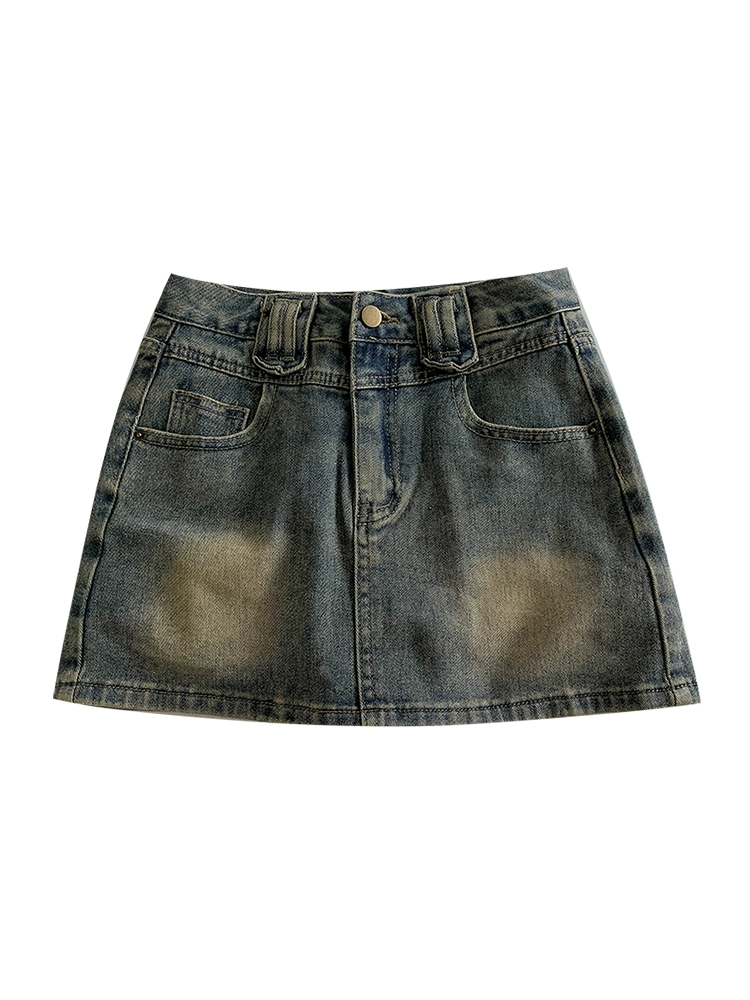 复古蓝色牛仔半身裙2024夏季新款女装百搭高腰短款防走光a字短裙 - Image 5