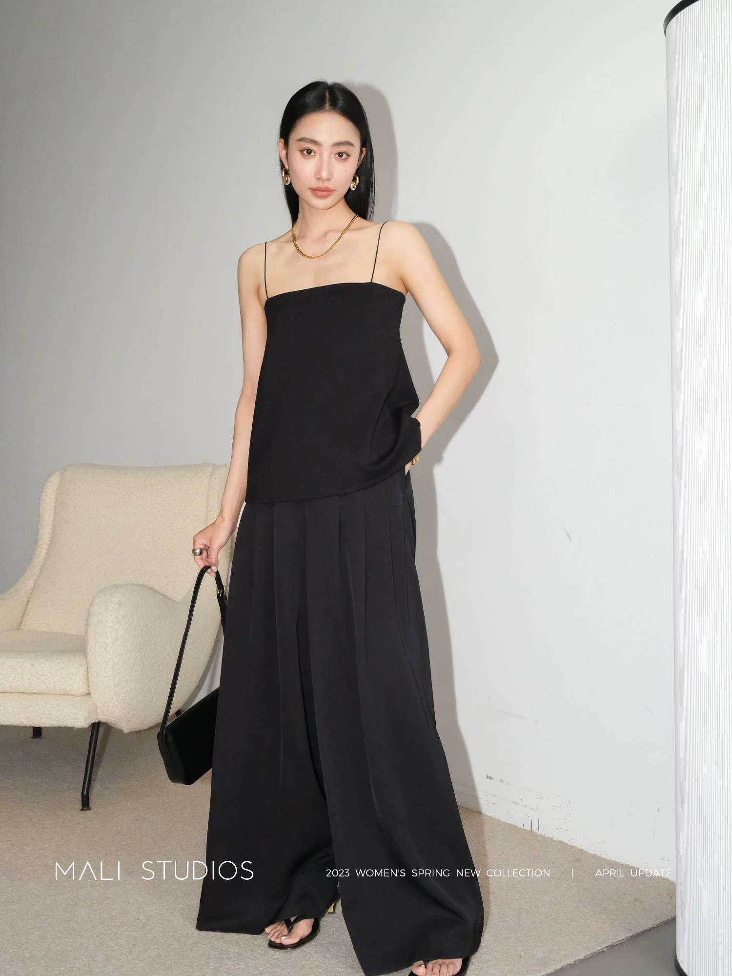 MALI|ROW及简天花板_时髦细肩带纸片人 抹胸式吊带上衣吊带裙 - Image 5