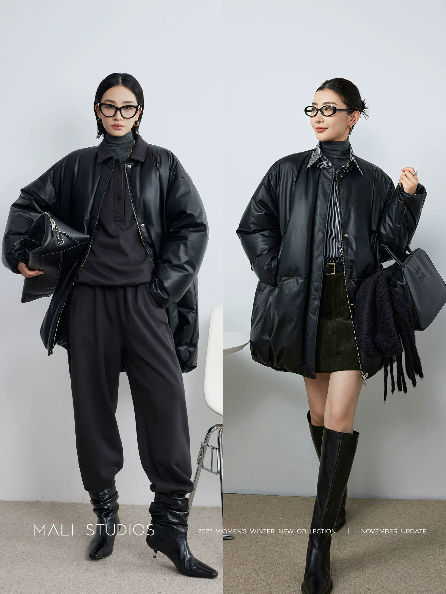 MALI|轻涂层绵羊皮90白鸭绒_北欧风立体茧型大廓形皮羽绒长外套 - Image 5