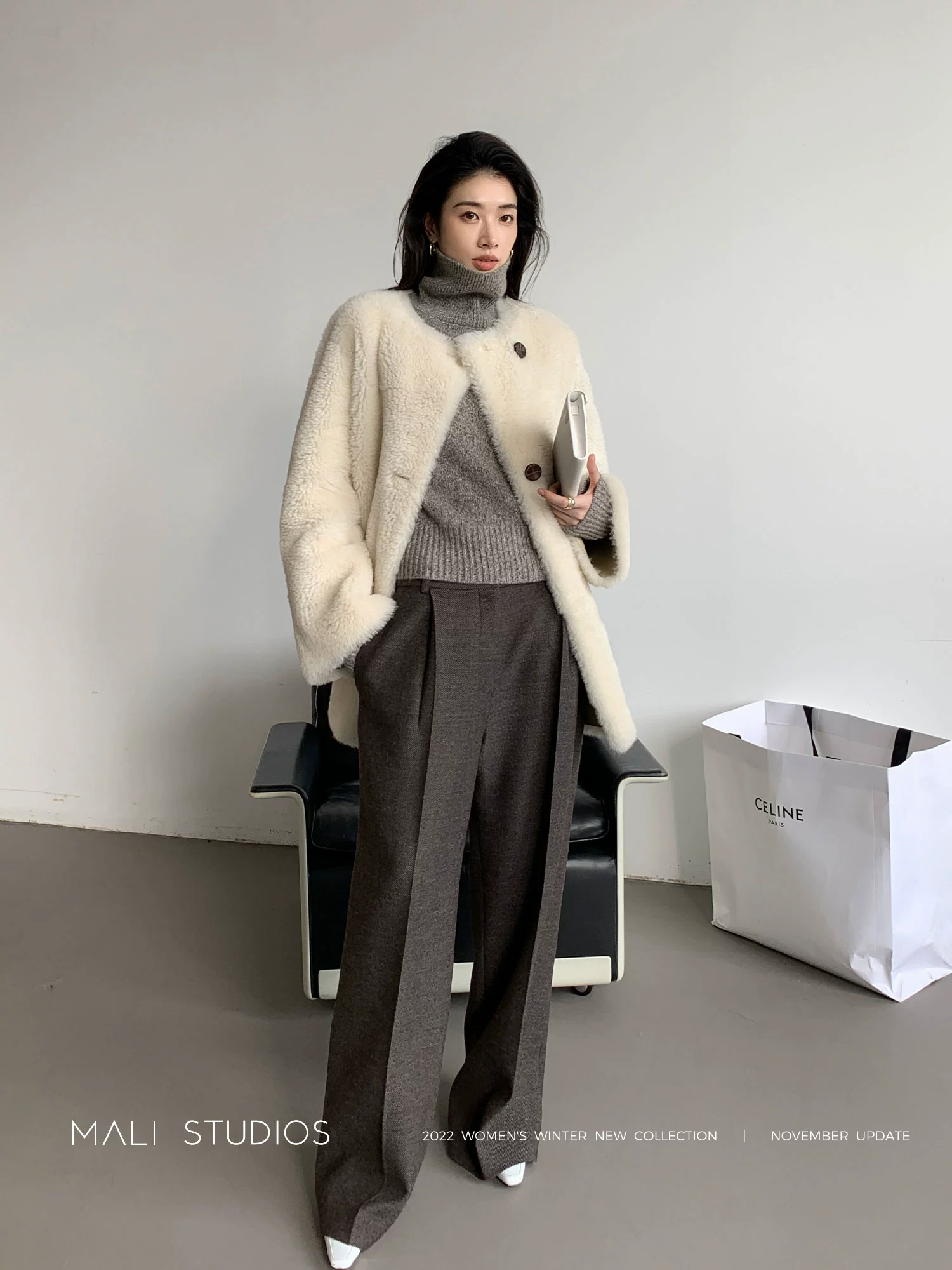 MALI|韩国进口全羊毛/高端羊毛_御寒遮肉立体压褶阔腿裤 - Image 2