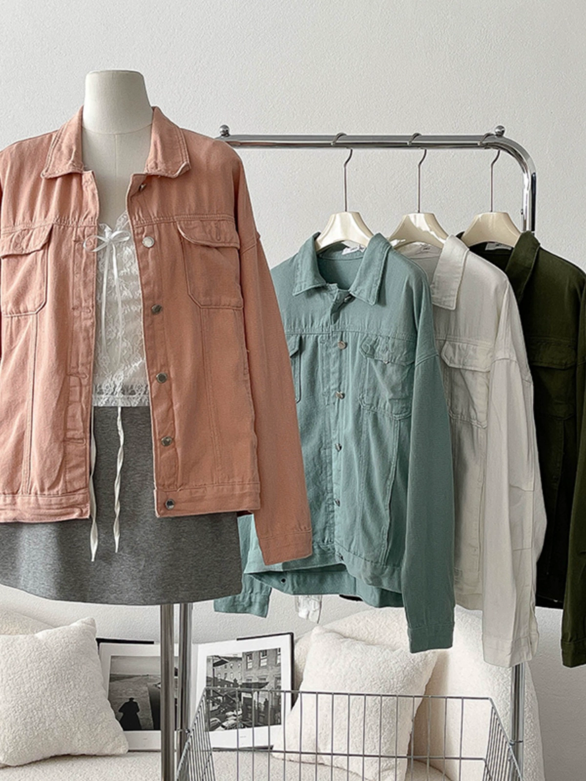 纯色气质个性百搭牛仔外套2024秋季新款韩版女装翻领宽松开衫上衣