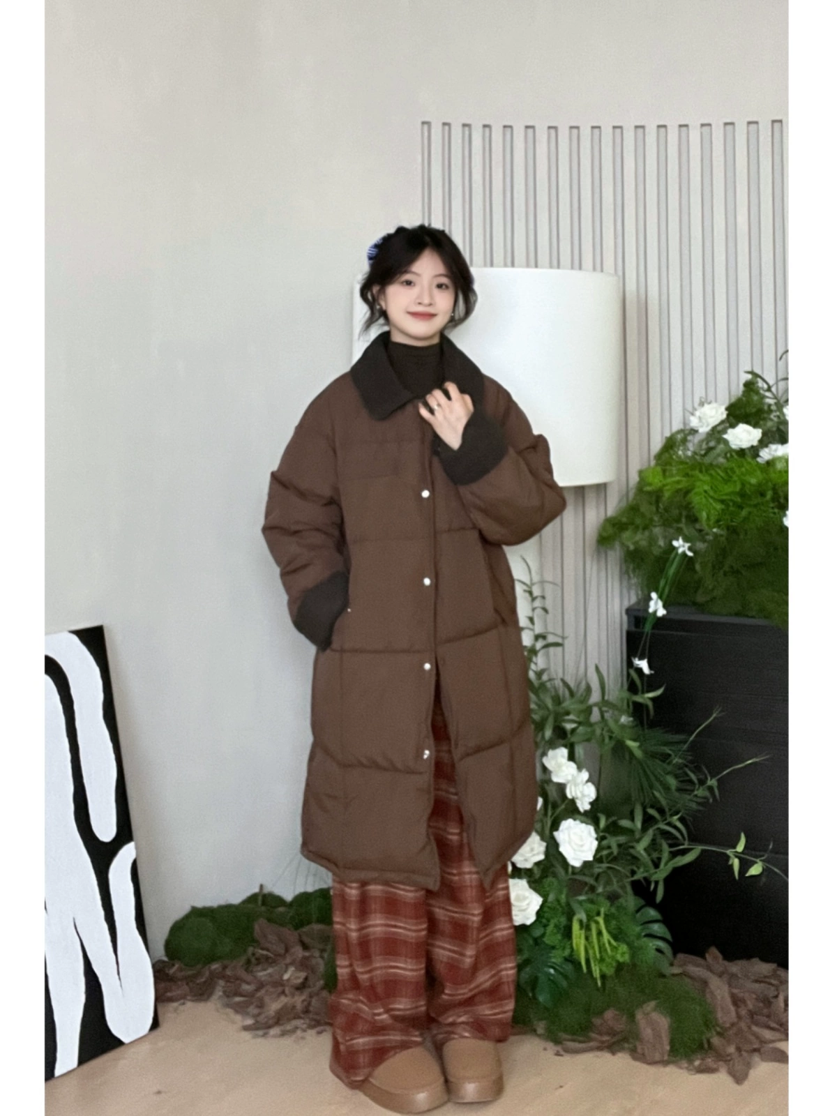 中长款2024冬季棉服女设计感撞色翻领韩版时尚宽松棉袄面包服外套 - Image 4