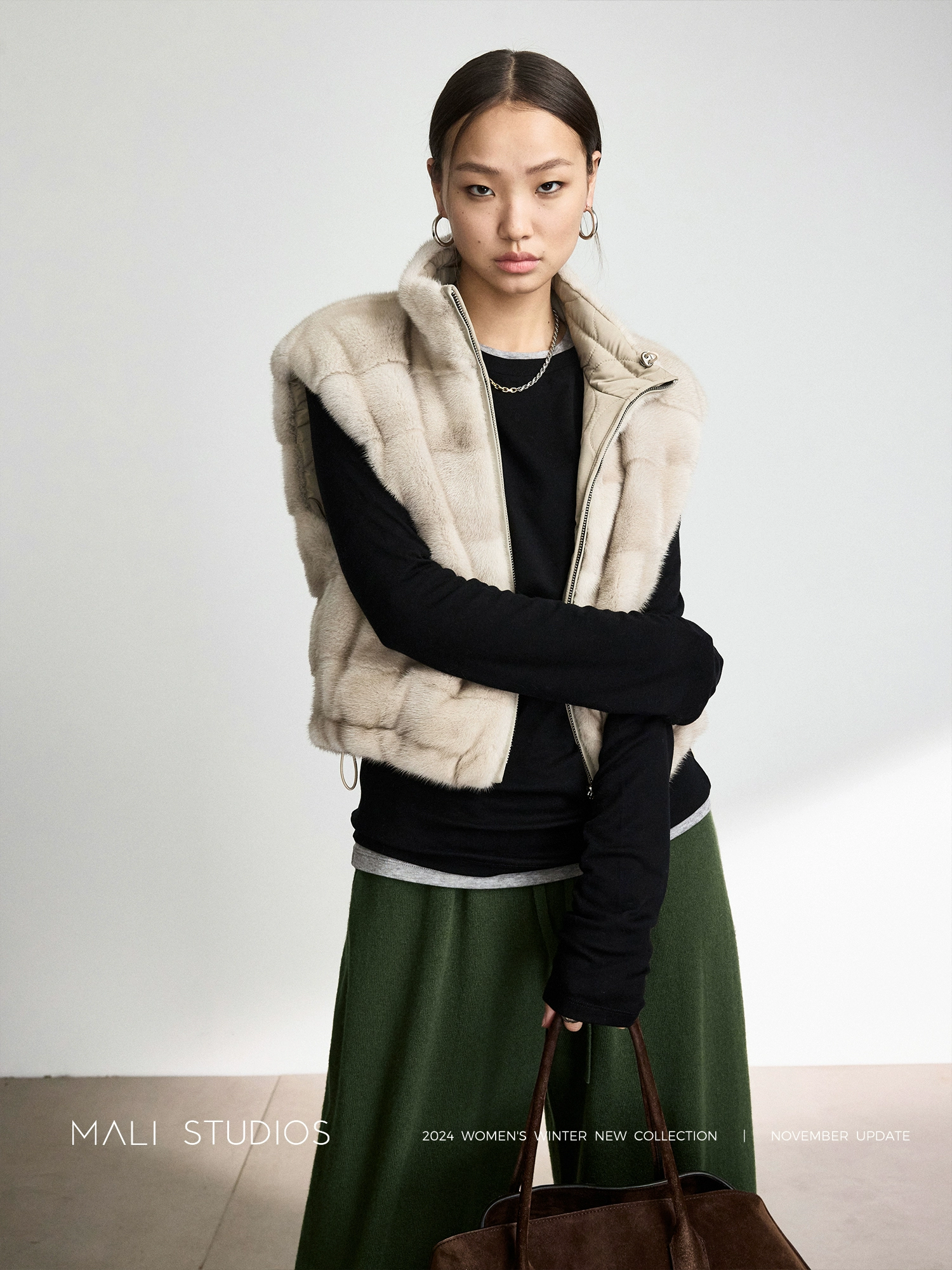 MALI | 奢暖两面穿/填充骆驼绒立领水貂皮草马甲 - Image 2