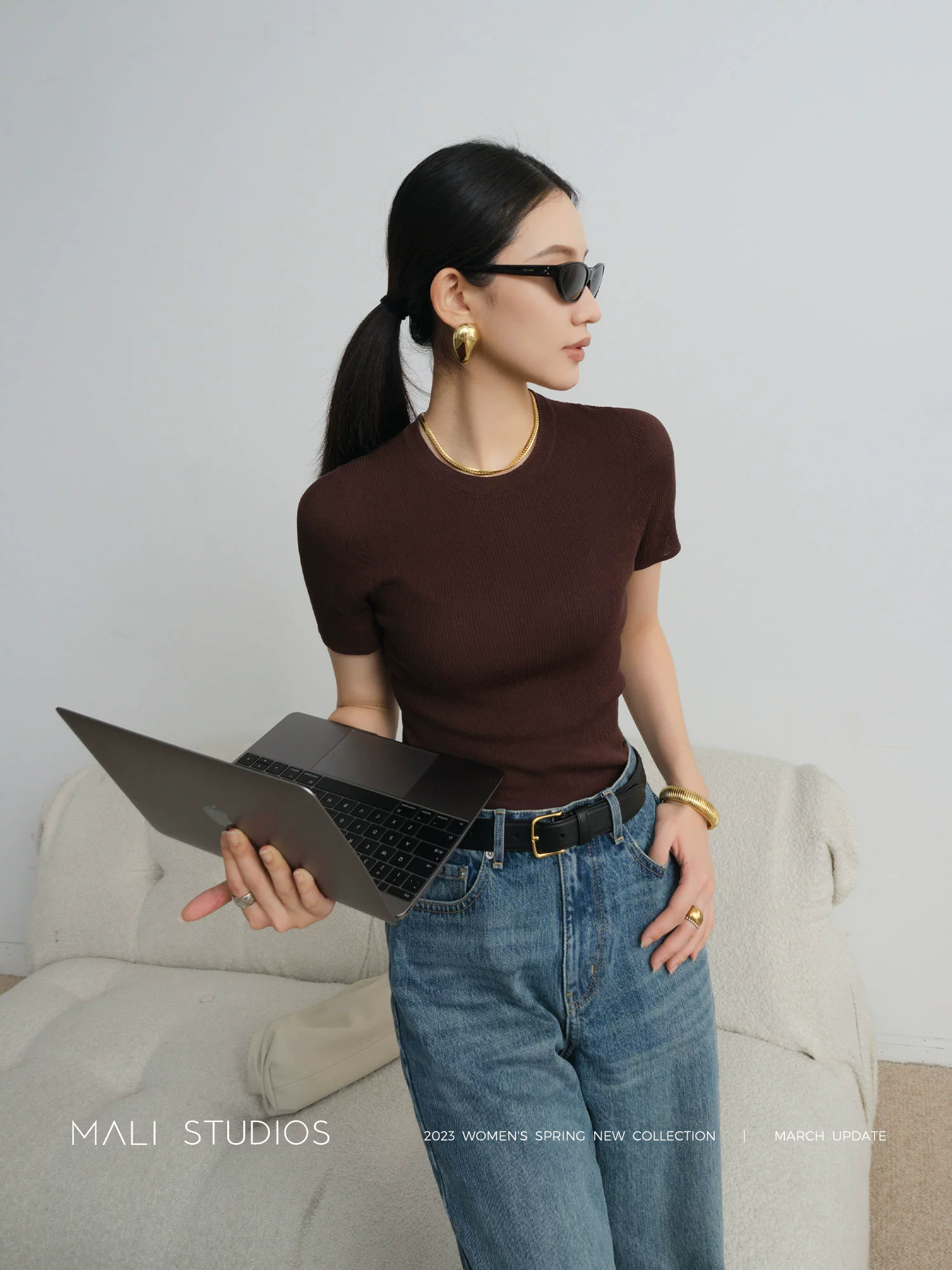 MALI2023春秋新款圆领紧身T恤经典微透打底衫内搭上衣 - Image 3