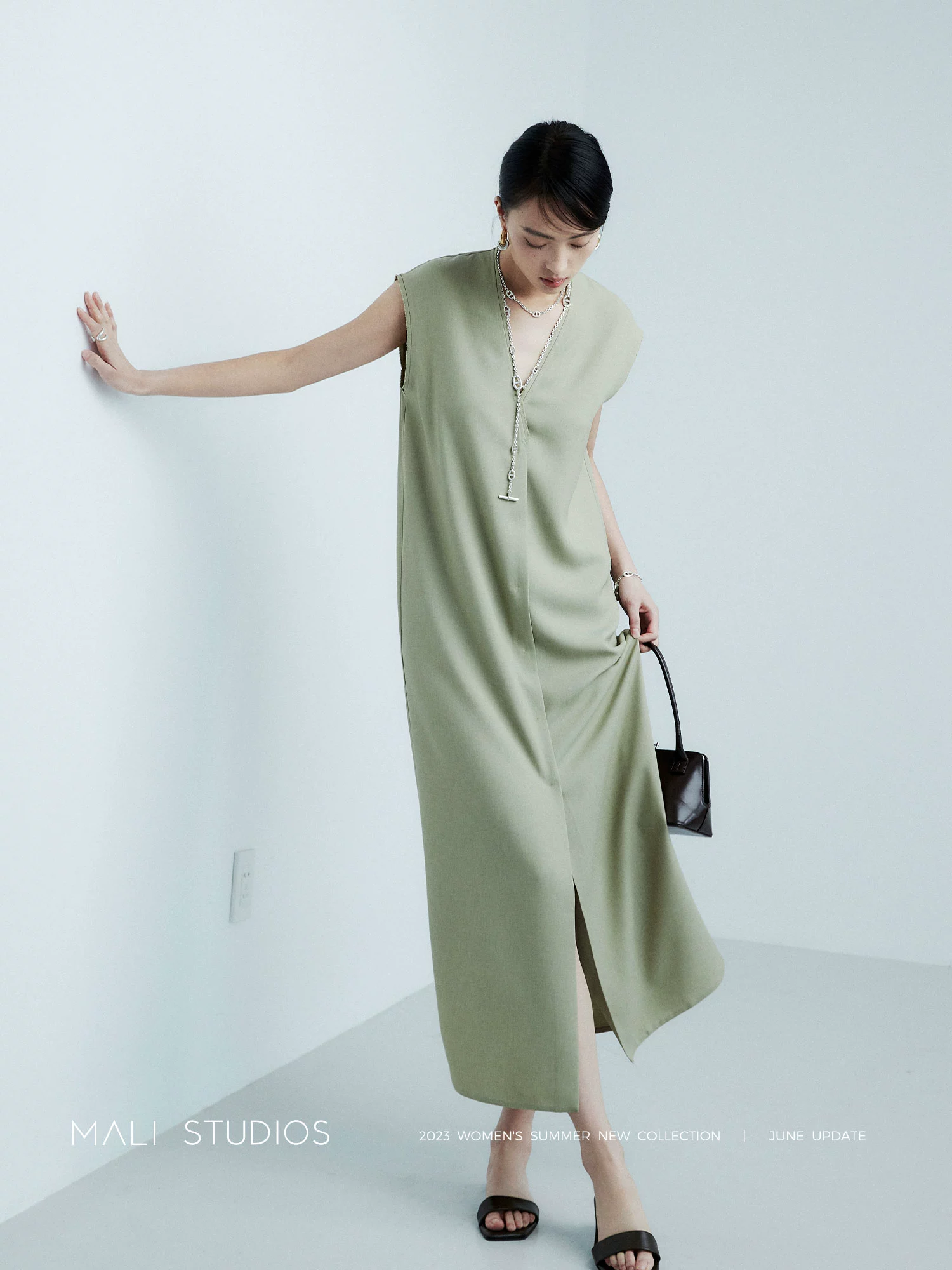 MALI|極简小众风_仿麻肌理干爽舒适 手工毛边无袖连衣裙 - Image 2