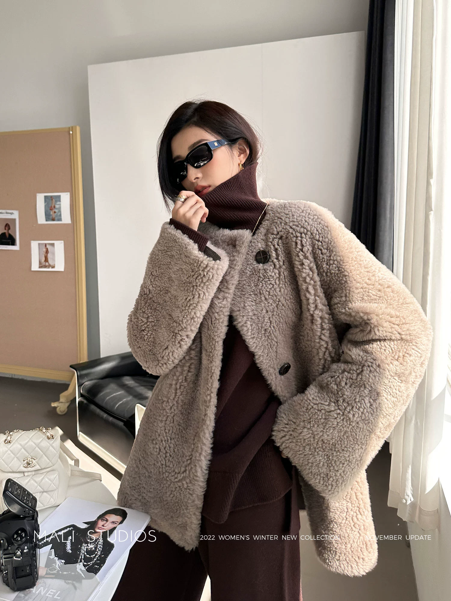 MALI|进口冰岛羊毛_高级拼裘工艺斜门襟皮草外套 - Image 2