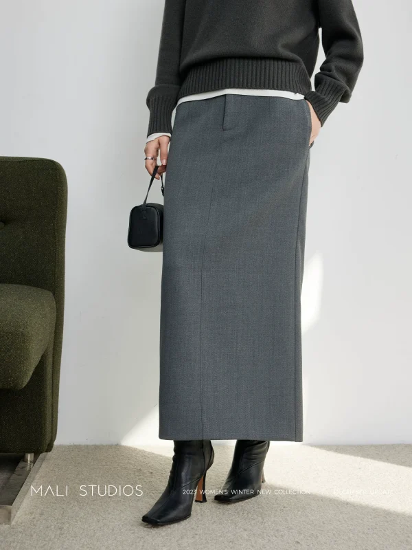 MALI｜厚挺有型精纺羊毛_CleanFit风御寒后开衩纸片人超模裙