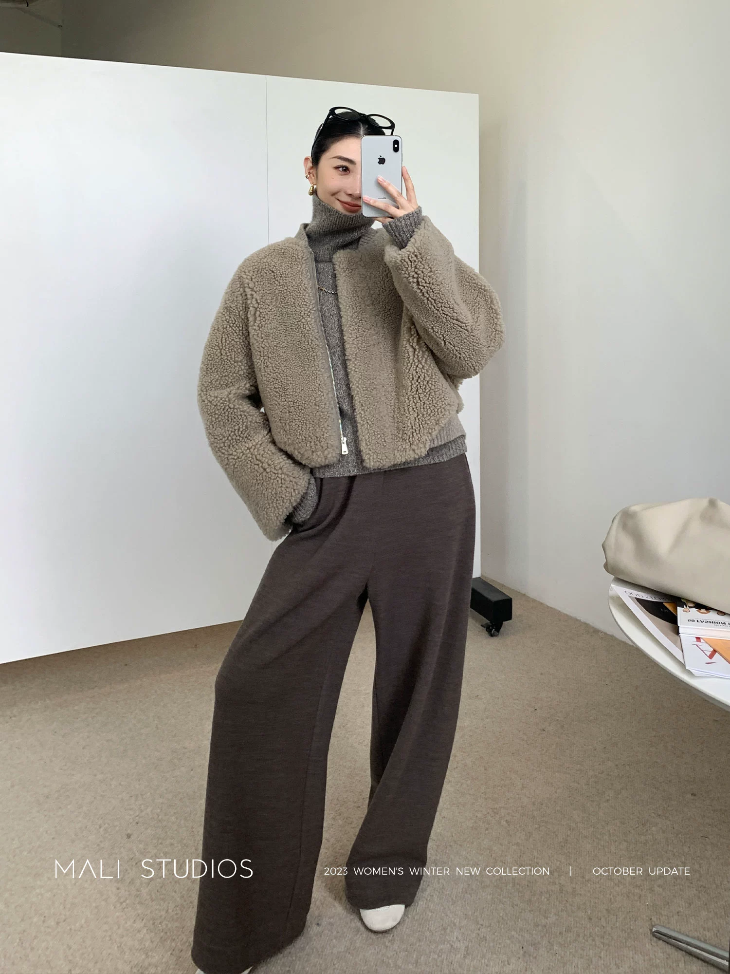 MALI|时髦造型款_立体剪裁宽松休闲弧形半裙扭缝裤 - Image 4