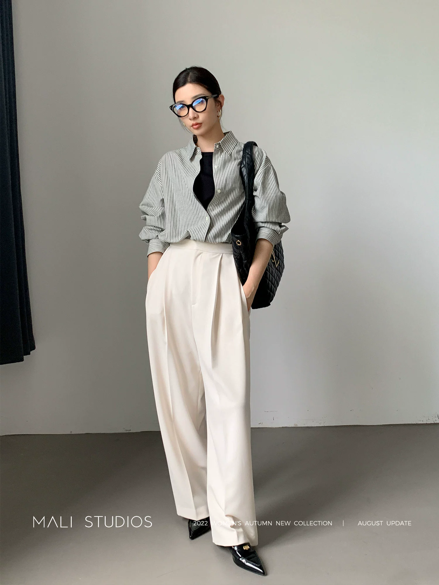 MALI|打造超模腿|定制四面弹高腰防透微锥阔腿裤 - Image 5