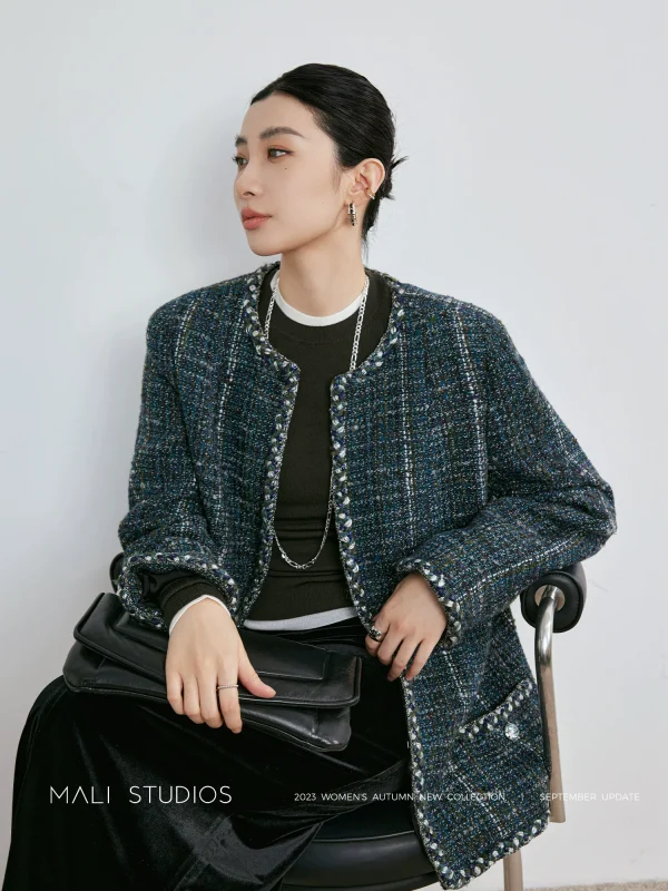 MALI|VTG古着感_心机分割线莫奈风花呢小香外套