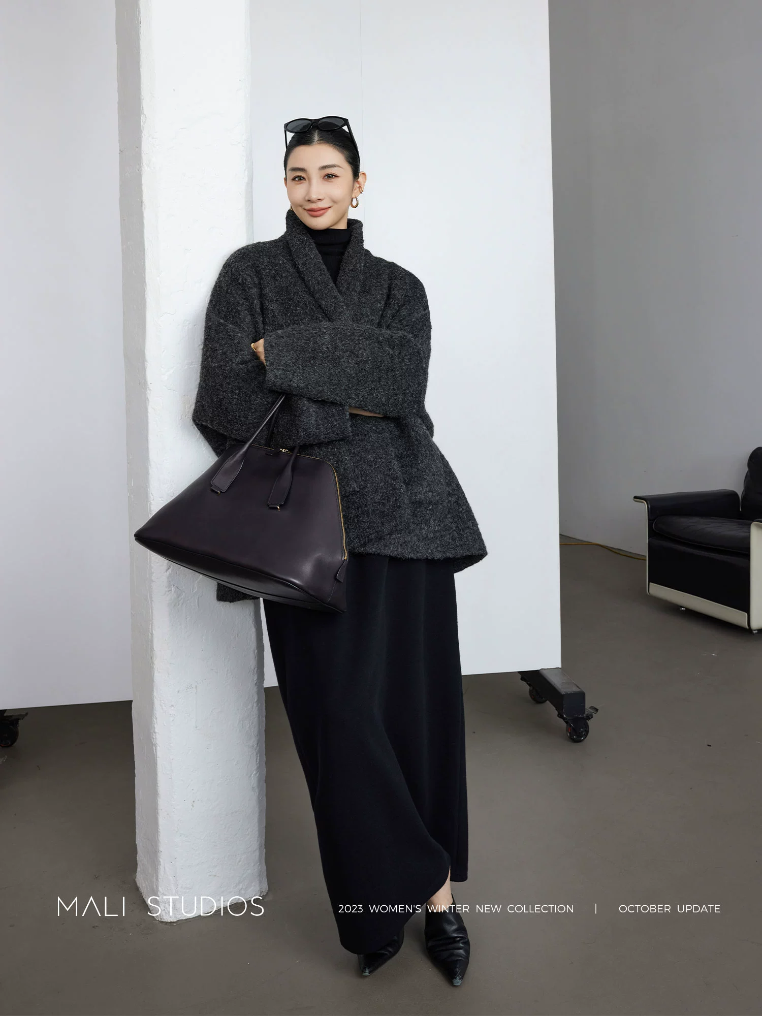 MALI|时髦造型款_立体剪裁宽松休闲弧形半裙扭缝裤 - Image 2