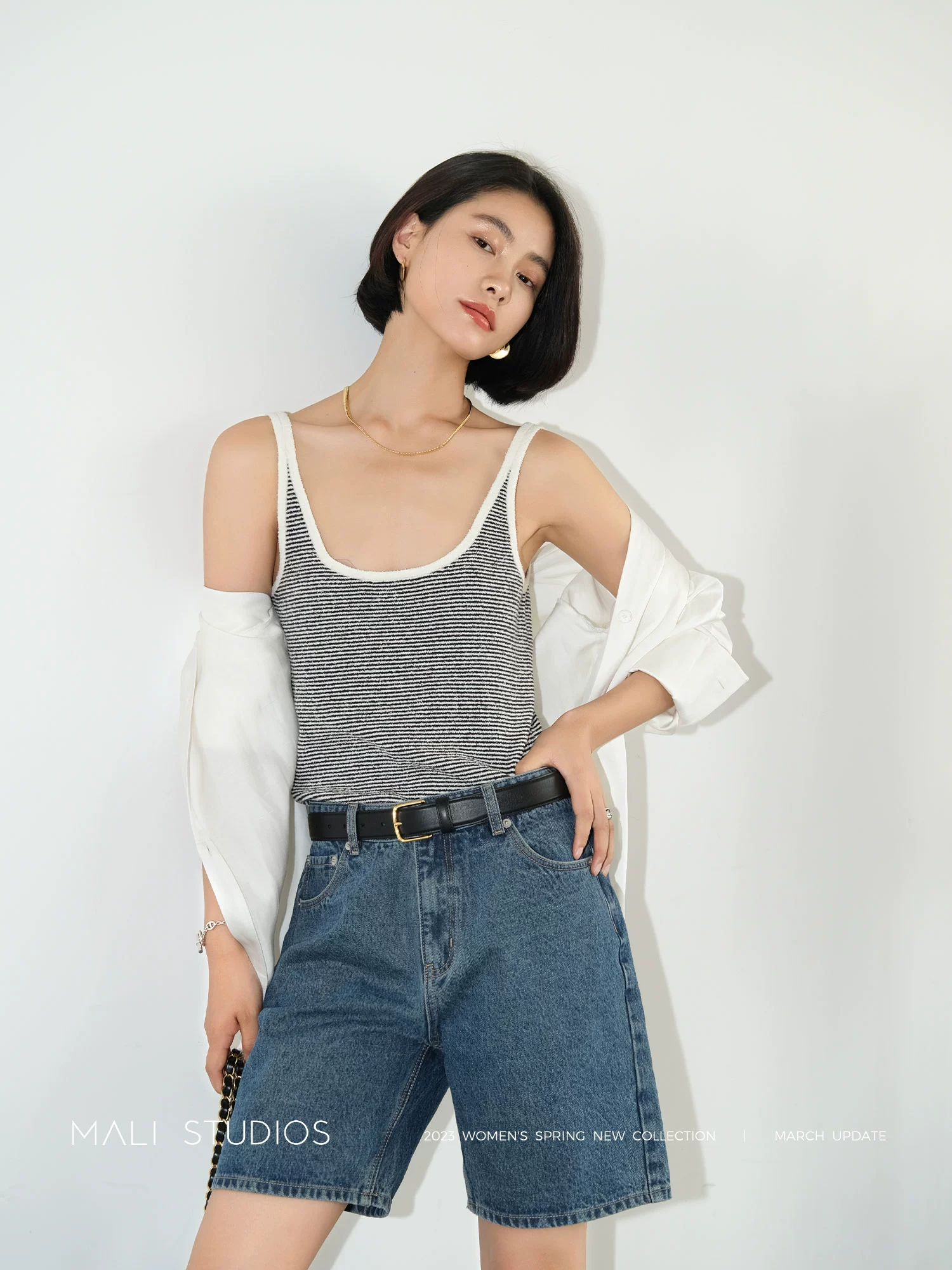 MALI|法式度假风_定制花式圈圈纱细支条纹小香风背心短袖 - Image 4