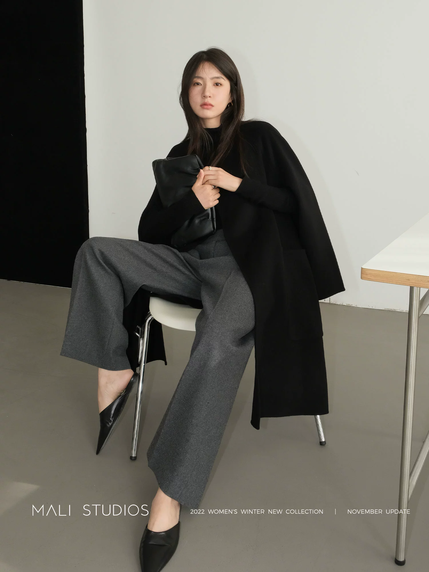 MALI|韩国进口全羊毛/高端羊毛_御寒遮肉立体压褶阔腿裤 - Image 3