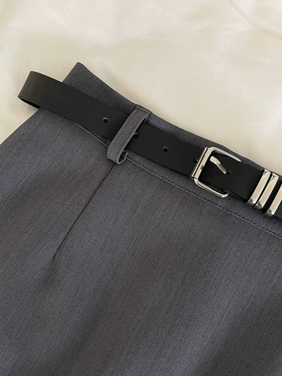 时尚气质纯色高腰半身裙2024秋季新款韩版女装腰带中长款A字裙潮 - Image 3