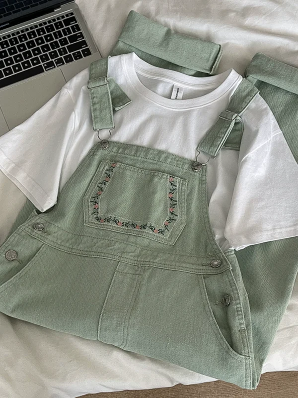 时尚气质纯色背带牛仔裤2024秋季新款韩版女装洋气百搭阔腿长裤潮