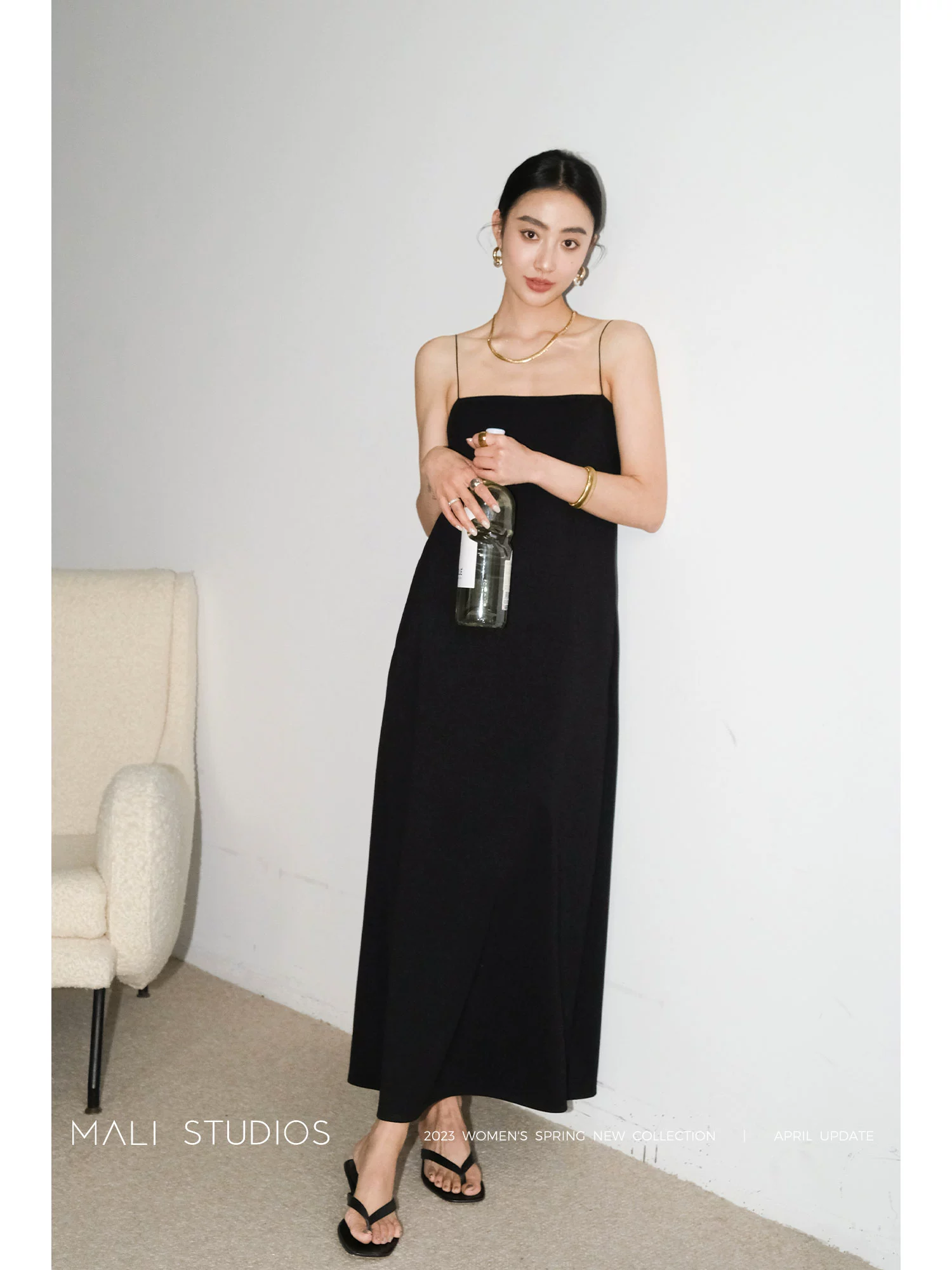 MALI|ROW及简天花板_时髦细肩带纸片人 抹胸式吊带上衣吊带裙 - Image 3