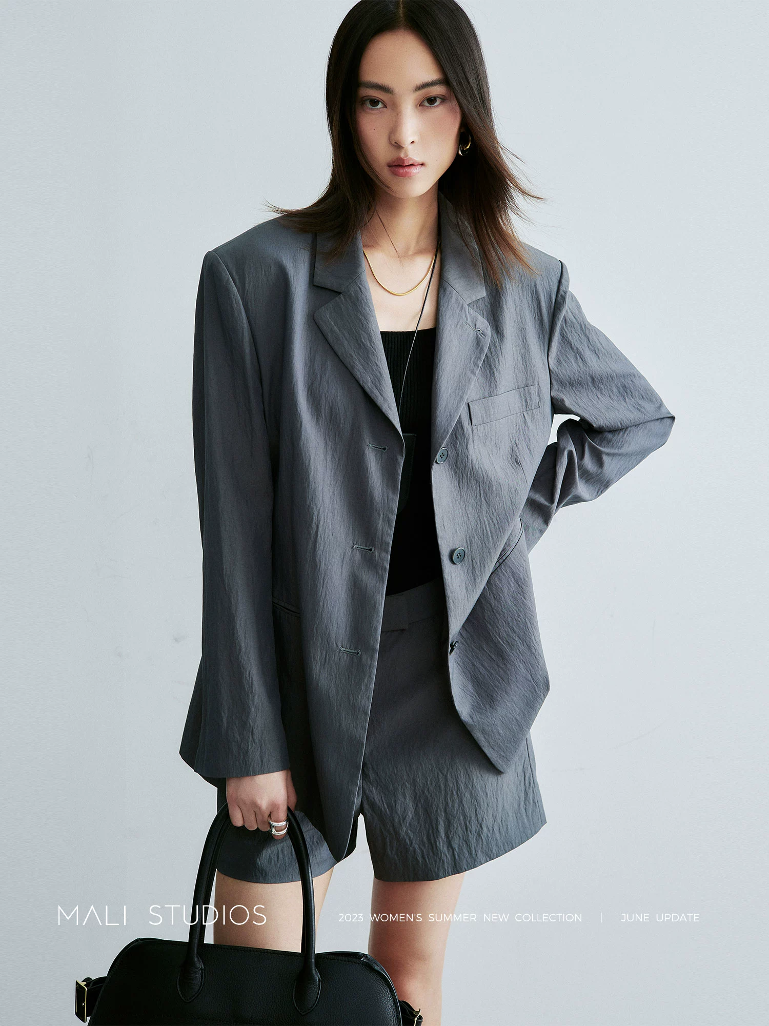 MALI|夏日轻薄肌理感面料_复古小廓型西装+短裤套装 - Image 2