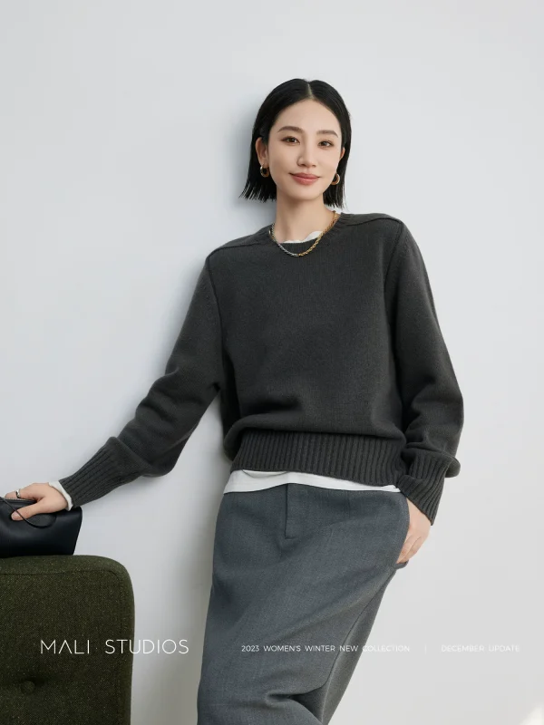 MALI｜经典羊绒羊毛软糯温暖_宽松百搭直角肩圆领套头毛衣