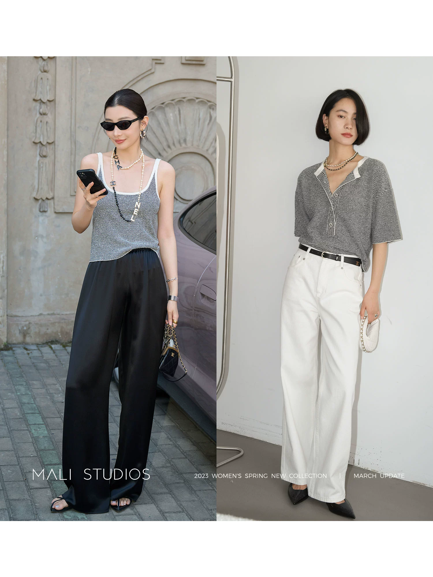 MALI|法式度假风_定制花式圈圈纱细支条纹小香风背心短袖 - Image 5