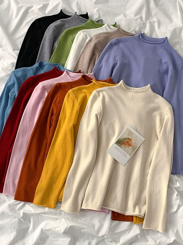 韩版纯色毛针织衫2024新款春秋女装时尚气质半高领长袖学生内搭潮