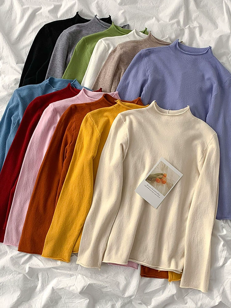 韩版纯色毛针织衫2024新款春秋女装时尚气质半高领长袖学生内搭潮