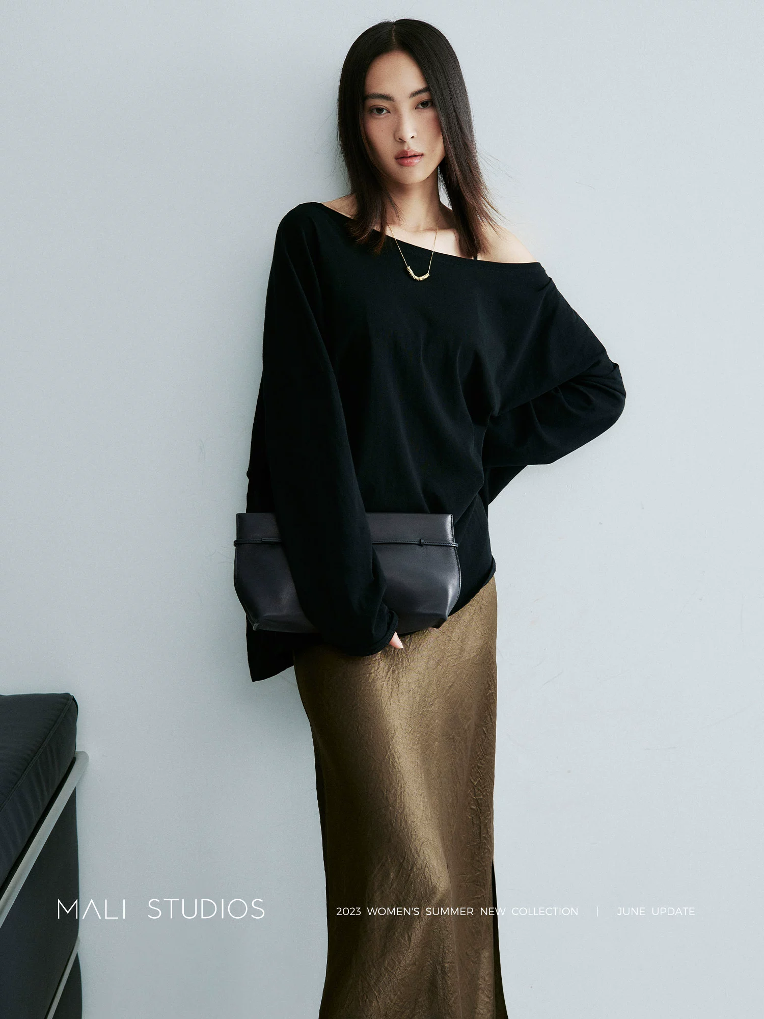 MALI|定纺轻薄强捻纱_超百搭一字领宽松舒适长袖防晒T恤 - Image 4