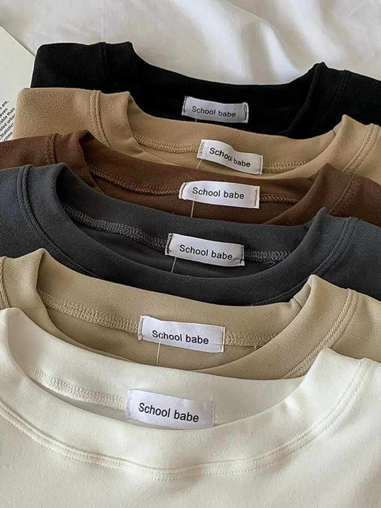 纯色圆领直筒简约T恤2024秋季新款女装减龄时尚长袖打底气质上衣 - Image 2