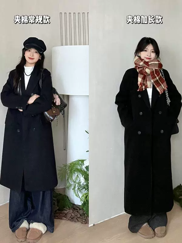 黑色呢子大衣女2024新款爆款秋冬赫本风高级感长款小个子毛呢外套