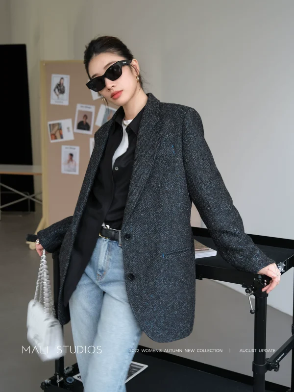 MALI｜高级定制花式混色粗纺羊毛｜经典复古廓形西装