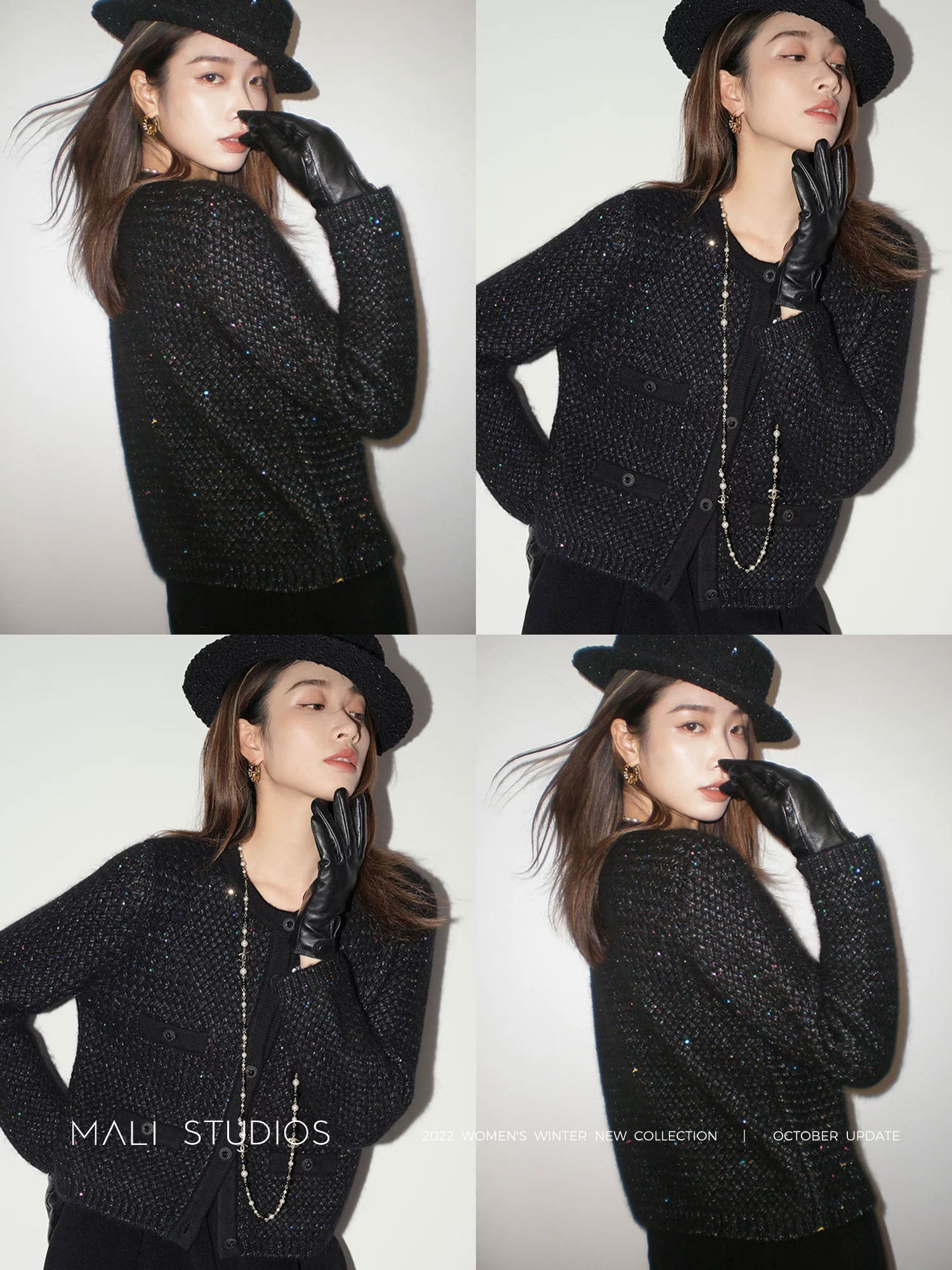 MALI|重磅意大利进口幻彩小香 羊驼毛镶亮片毛衣开衫 - Image 2