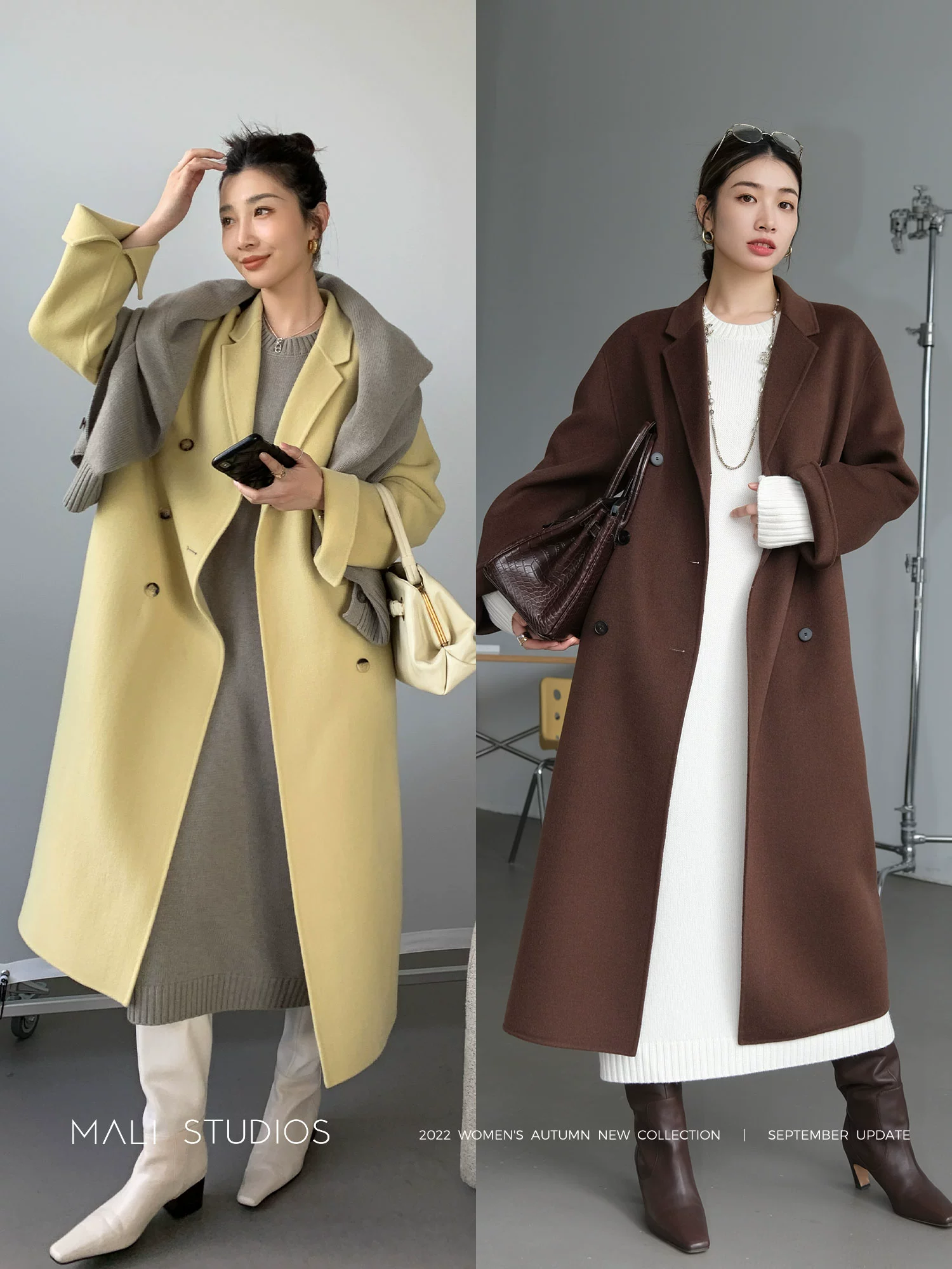 MALI|藏品及经典双排扣大衣|全羊毛双面呢外套 - Image 3