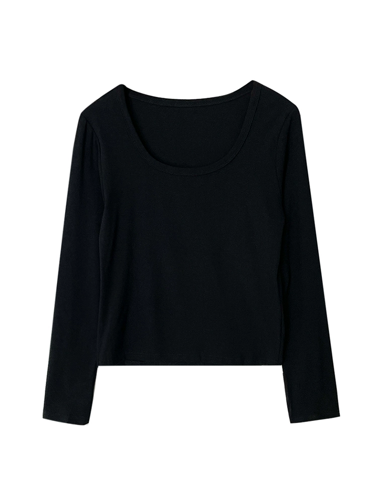 百搭多色圆领长袖T恤女2024秋季新款女装修身内搭叠穿打底衫上衣 - Image 5