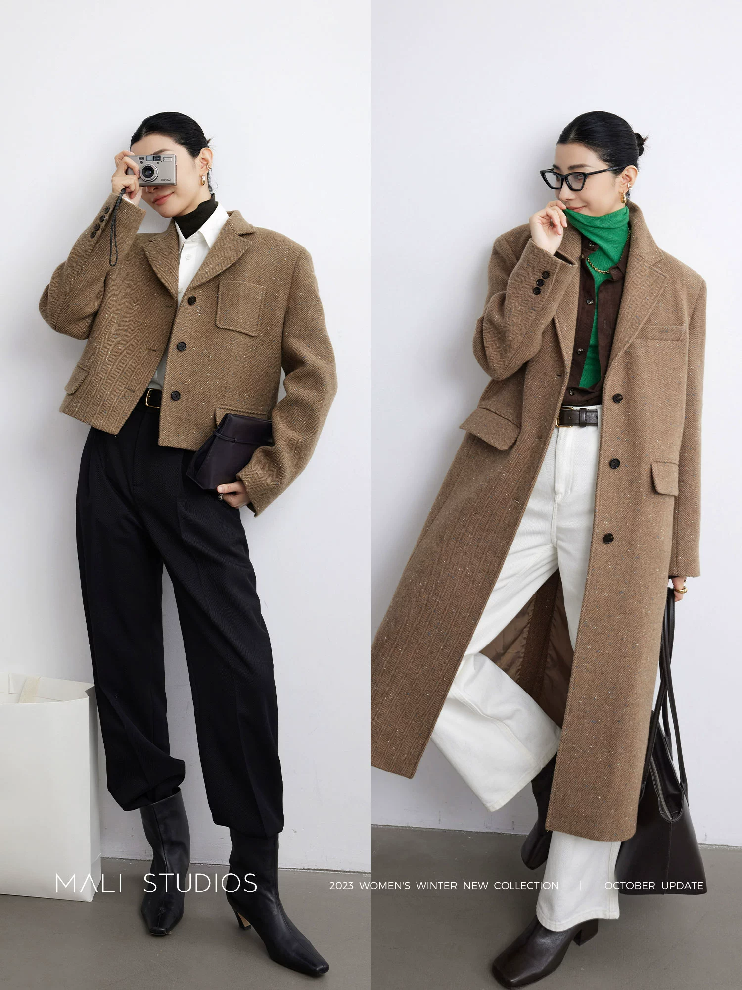 MALI|英式彩点纱羊毛花呢人字纹_经典西装大衣&截短箱型西装外套 - Image 2