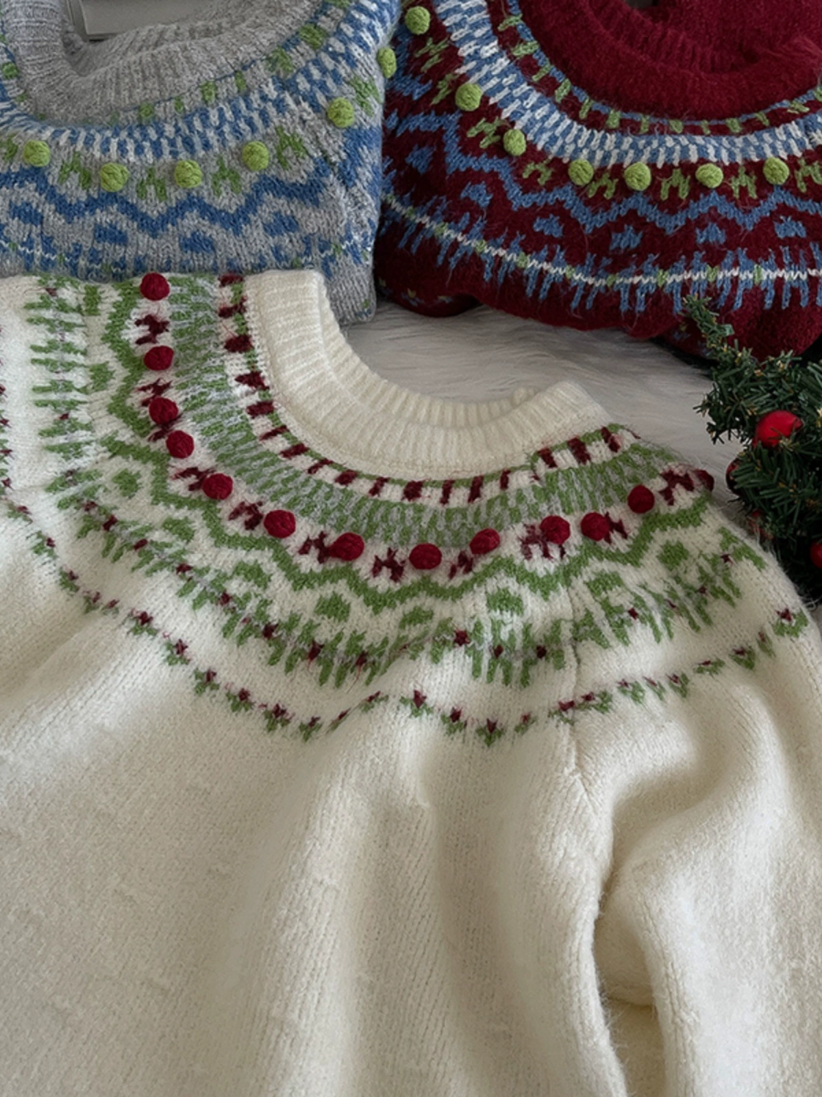 撞色高级感休闲长袖针织衫2024秋季新款韩版女洋气套头圣诞毛衣潮 - Image 3