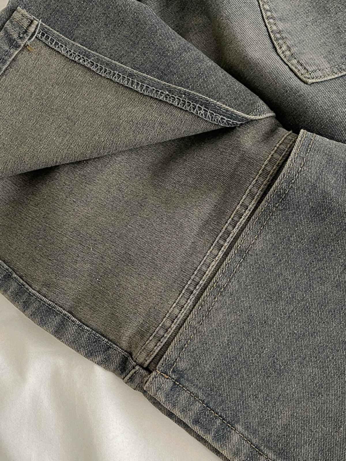 复古水洗开叉高腰牛仔半身裙2024秋季新款韩版女装宽松气质A字裙 - Image 4