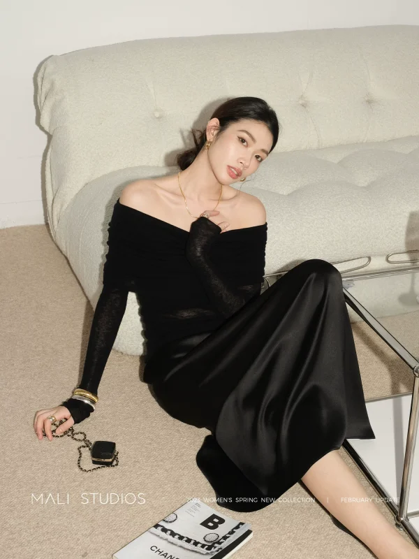 MALI|时髦穿搭透视感_水溶羊毛双层一字领微透打底针织衫