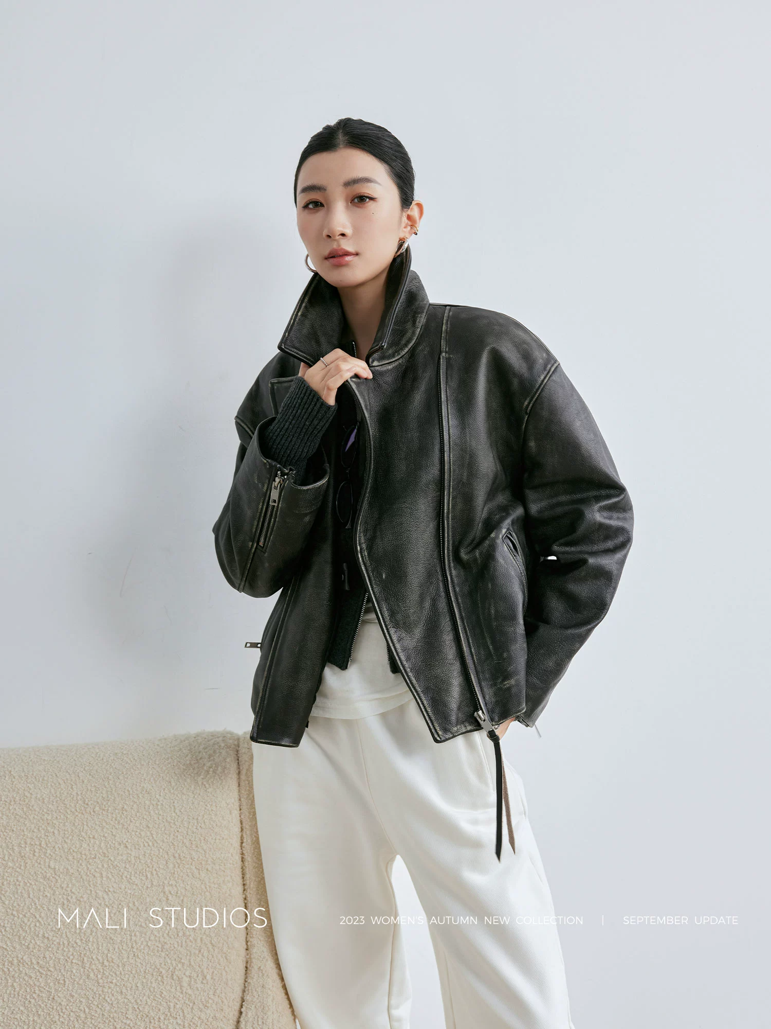 MALI|重磅手工擦色牛皮_复古摩登飒酷VTG做旧风机车皮夹克 - Image 2