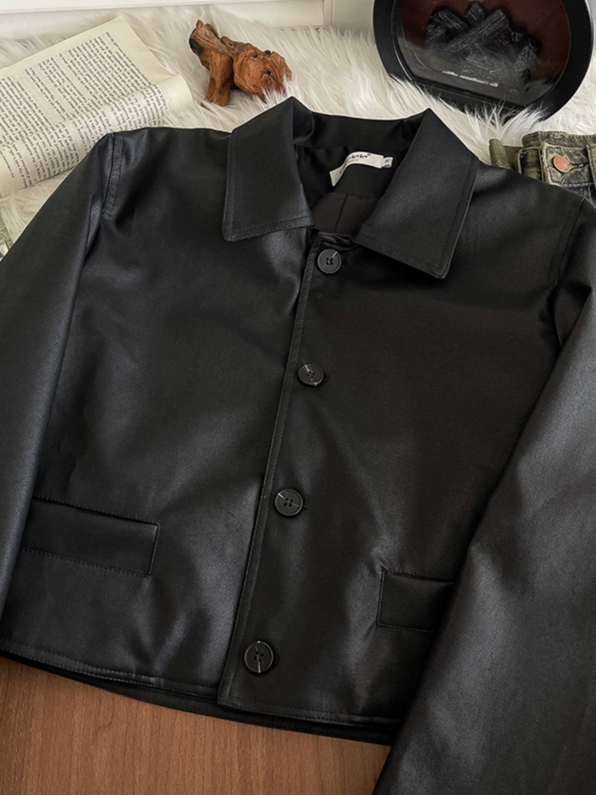 气质甜酷翻领高街机车风皮衣外套2024冬季新款韩版女炸街长袖上衣