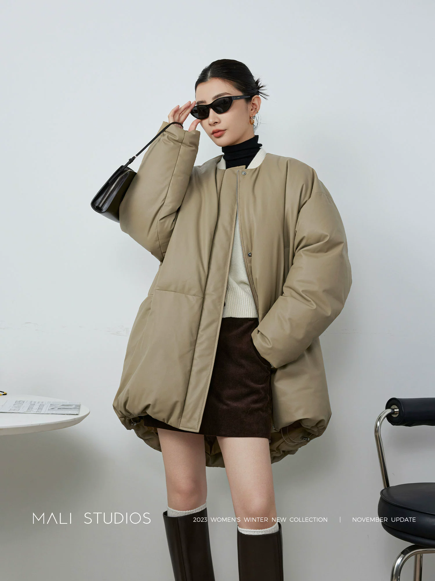 MALI|轻涂层绵羊皮90白鸭绒_北欧风立体茧型大廓形皮羽绒长外套 - Image 4