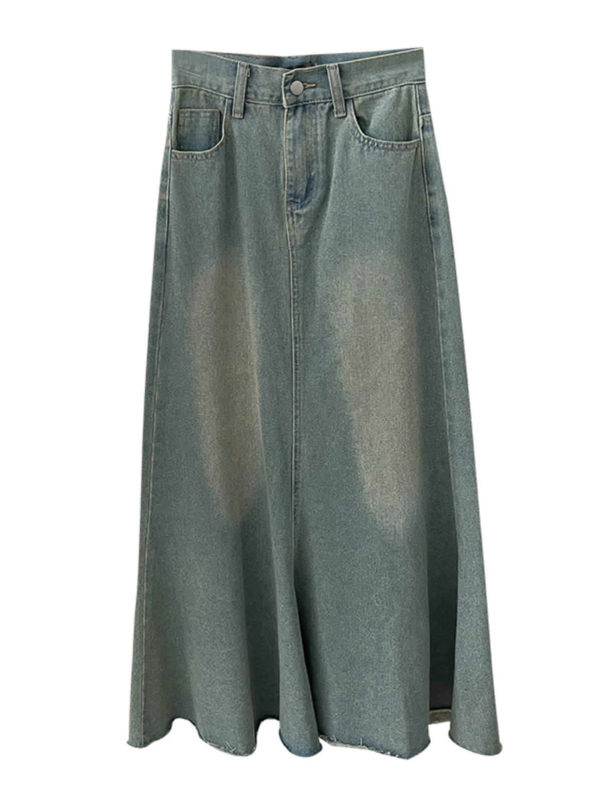 高腰复古毛边牛仔半身裙2024年夏季新款女装气质百搭显瘦a字裙潮 - Image 5