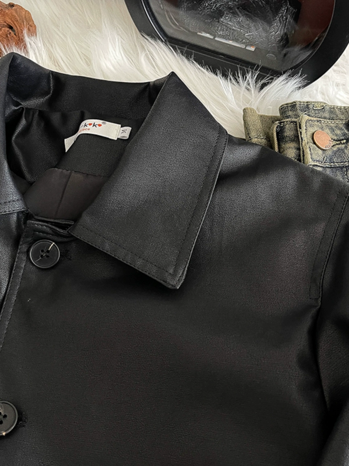 气质甜酷翻领高街机车风皮衣外套2024冬季新款韩版女炸街长袖上衣 - Image 3