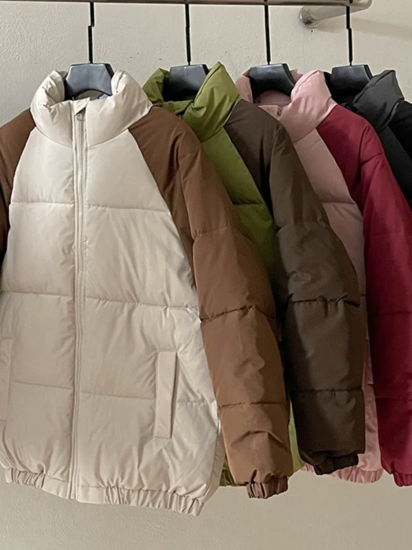 撞色减龄加厚棉服立领外套女装2024冬季新款韩版拉链开衫面包服潮