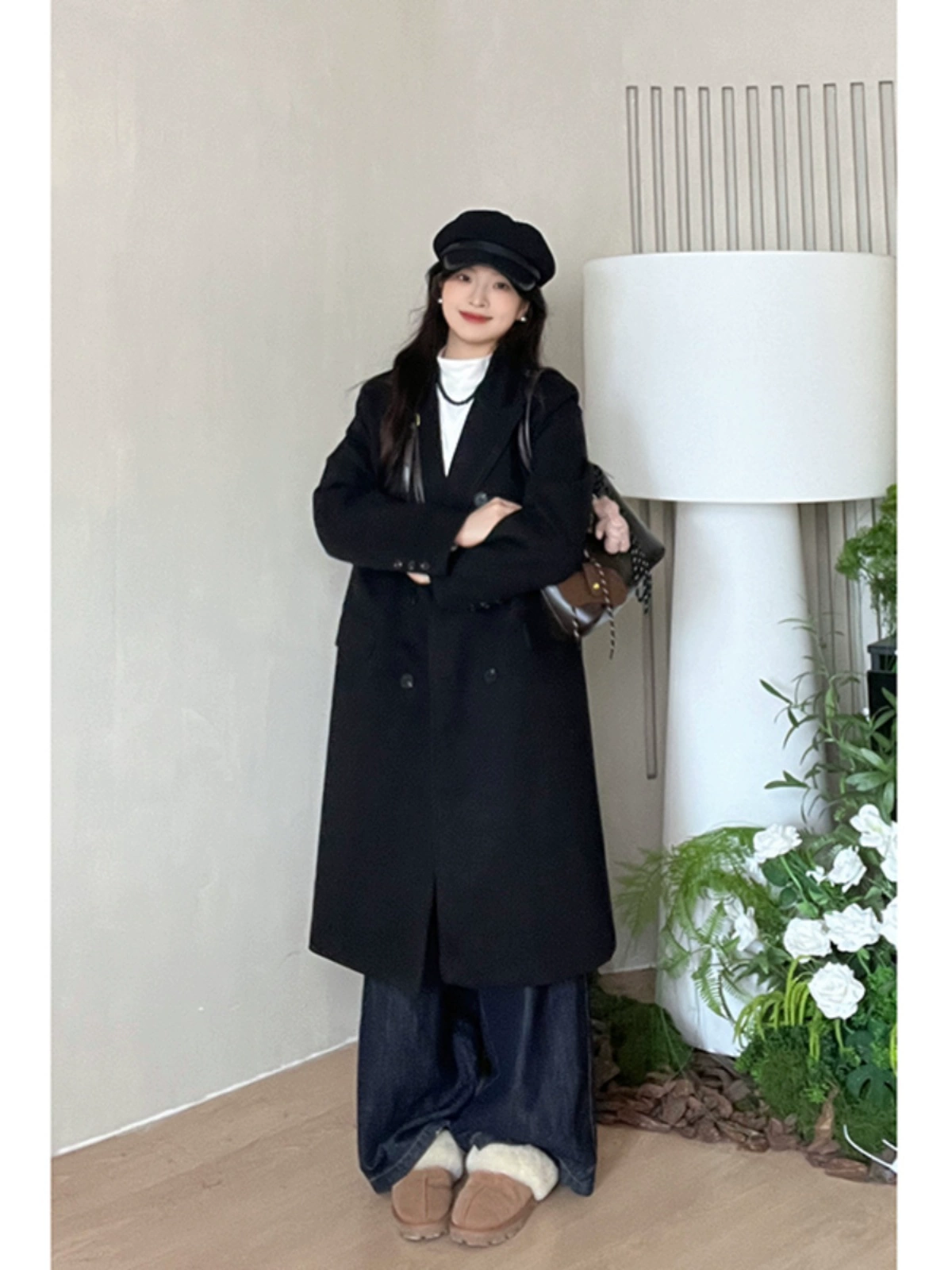 黑色呢子大衣女2024新款爆款秋冬赫本风高级感长款小个子毛呢外套 - Image 2