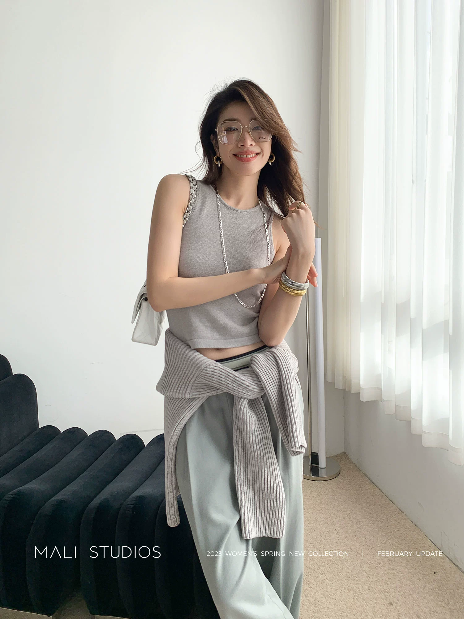 MALI|INS法式慵懒风_优质带子纱宽松套头毛衣工字背心 - Image 5