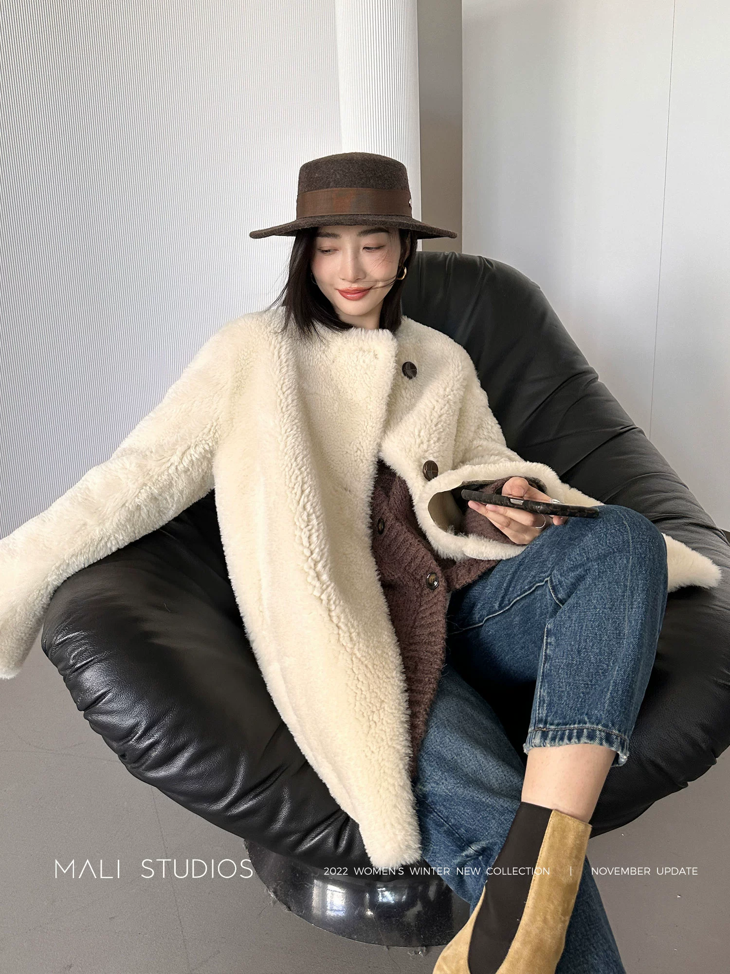 MALI|进口冰岛羊毛_高级拼裘工艺斜门襟皮草外套 - Image 3