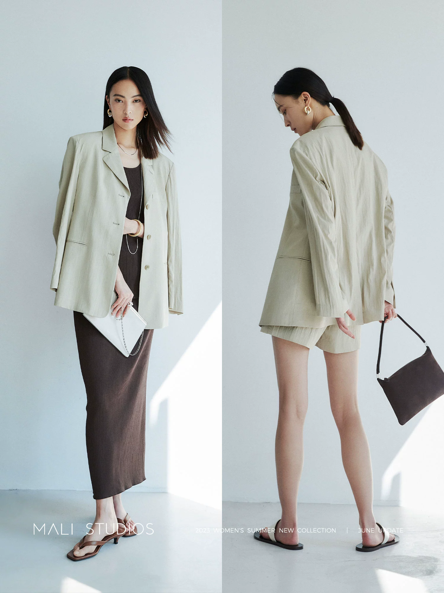 MALI|夏日轻薄肌理感面料_复古小廓型西装+短裤套装 - Image 3